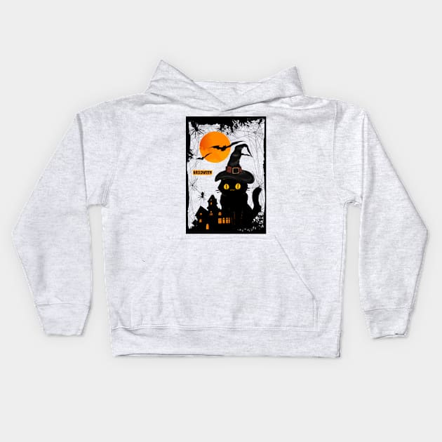 Cute Halloween Black Cat Kids Hoodie by DMS DESIGN